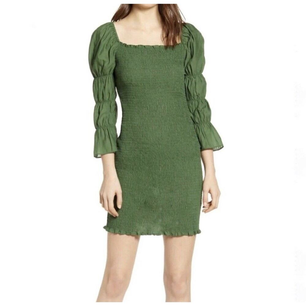 Revolve J.O.A. Green Smocked Mini Dress